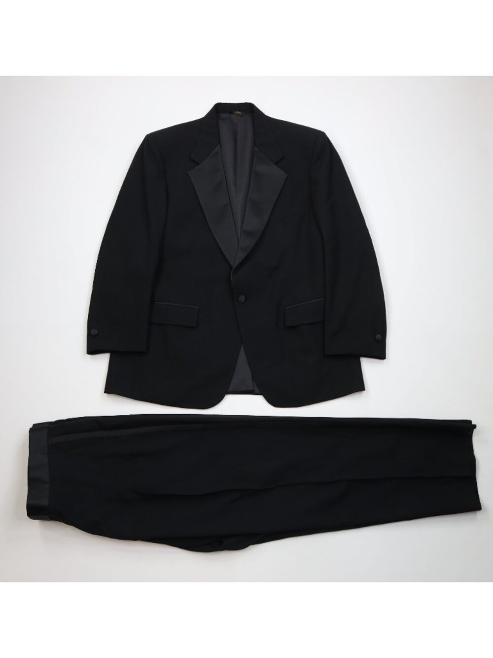 Vtg 90s Mens 44R 2 Piece Wool Tuxedo Suit Wedding Prom Black Wide Leg 40x30 USA